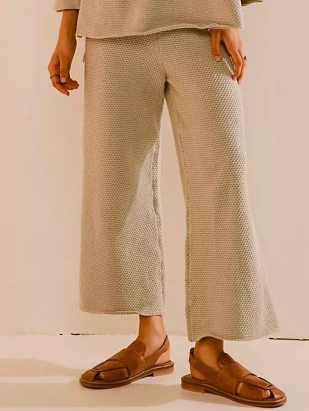 FP Beach Hailee Knit Oversized Bohemian Wide Leg Crop Pants Medium